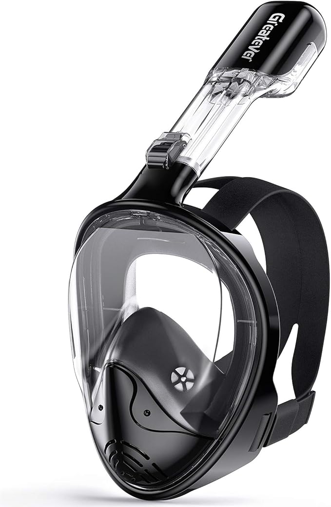 Greatever Full Face Snorkel Mask, Snorkeling Gear for Adults with Latest Dry Top Breathing System and Detachable Camera Mount, Foldable Snorkel Set for Family Snorkeling Trips, Anti-Fog & Anti-Leak