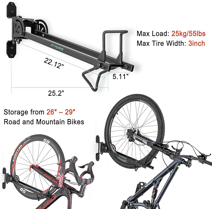 cyclists Bike Rack Garage - Wall Mount Bikes Storage - Vertical Bike Rack Bike Hanger for Road, Hybrid, MTB or BMX Bikes