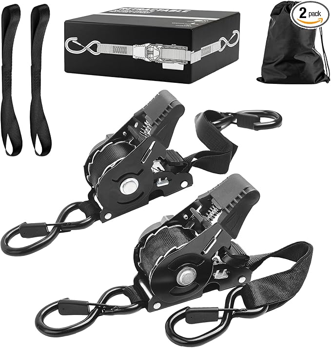 Retractable Ratchet Strap Heavy Duty 2 Pack 10 FT 1800 LB Break Strength Ratchet Tie Down with Safety Lock S Hooks and Soft Loop Tie Down,Easy Retract for Motorcycle,Truck Securing Cargo,Car.
