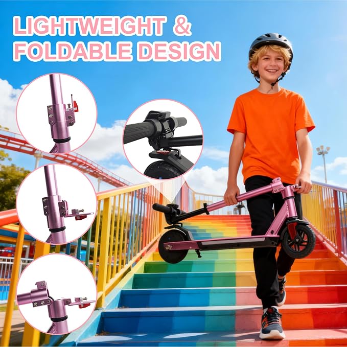 Electric Scooter for Kids Ages 8-15,180W Motor,11 MPH Max Speed & 15 Miles,Adjustable Height & Speed,Colorful Lights,LED Display,UL2272,Foldable Kids Electric Scooter 155 Lbs Max Load