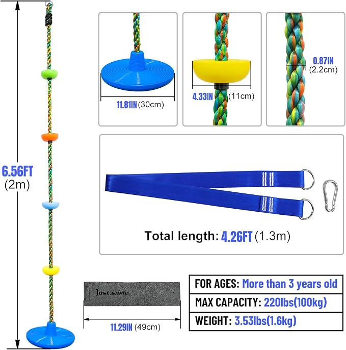 Tree Swing for Kids,Climbing Rope with Platforms,Disc Swing Seat Set Outdoor Playground Accessories for Kids-Include Carabiner, 4ft Tree Strap and Tree Protector