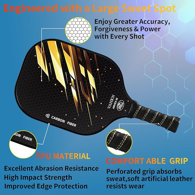 Pickleball Paddles,Pickleball Paddles Set of 2-Carbon Fiber Pickle Ball Paddle 2 Pack for Men and Women-Lightweight,Control & Power Racket Set Equipment with Bag & Balls