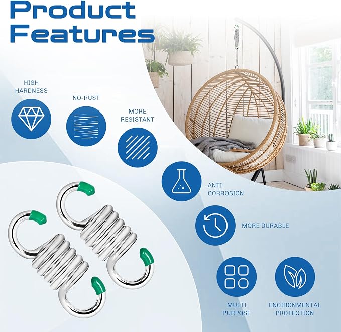 2Pack Premium Porch Swing Springs (Silver Small),1300lb Heavy Duty Springs, Rust Resistant Swing Springs, Spring for Swing Hammock Hanging Chair Spring for Hammock Spring,Porch Swings