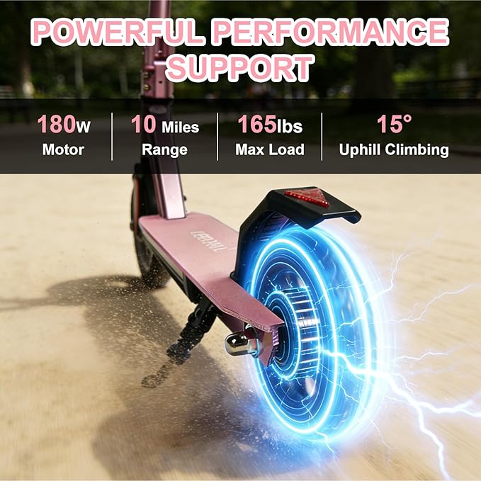 Electric Scooter for Kids Ages 8-15,180W Motor,11 MPH Max Speed & 15 Miles,Adjustable Height & Speed,Colorful Lights,LED Display,UL2272,Foldable Kids Electric Scooter 155 Lbs Max Load