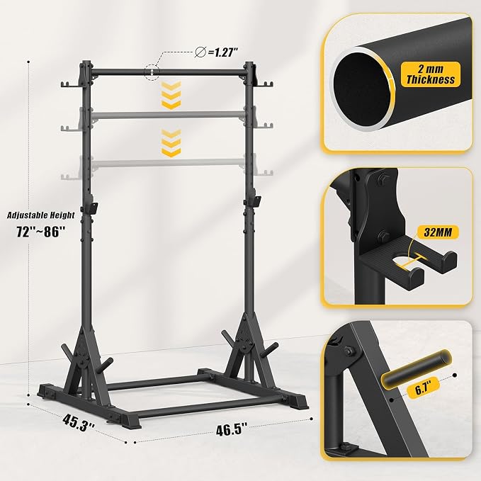 Jusgym Squat Rack with Pull Up Bar, Heavy Duty 600LBS Weight Capacity Squat Rack for Home Gym, Adjustable Multi-Functional Power Racks Strength Training Fitness Equipment