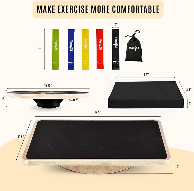 Yes4All Versatile Wooden Wobble Balance Board, Balance Trainer for Mobility Training, Standing Desk, Core Training, Exercise Balance Stability Trainer