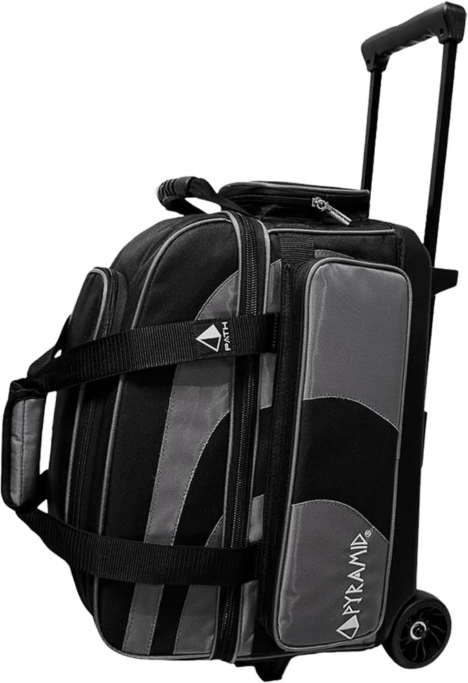 Pyramid Deluxe Double Roller 2 Ball Bowling Bag with Large Separate Shoe Compartment (Up To 2 Pairs Of Shoes) and Accessory Pockets, Sturdy Square Handle - Extends to 40" - Pro Options Available