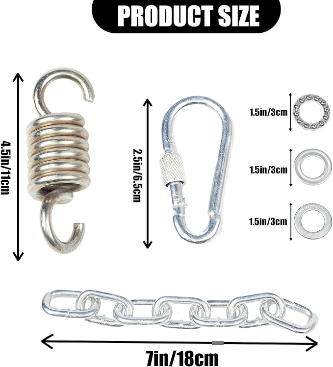 Patio Swing Egg Chair Hanging Kit Heavy Duty Porch Swing Hanger Hammock Chair Hanging Hardware Including Springs Pin Plug and Snap Hook,Assembly Accessories for Single Double Egg Chair
