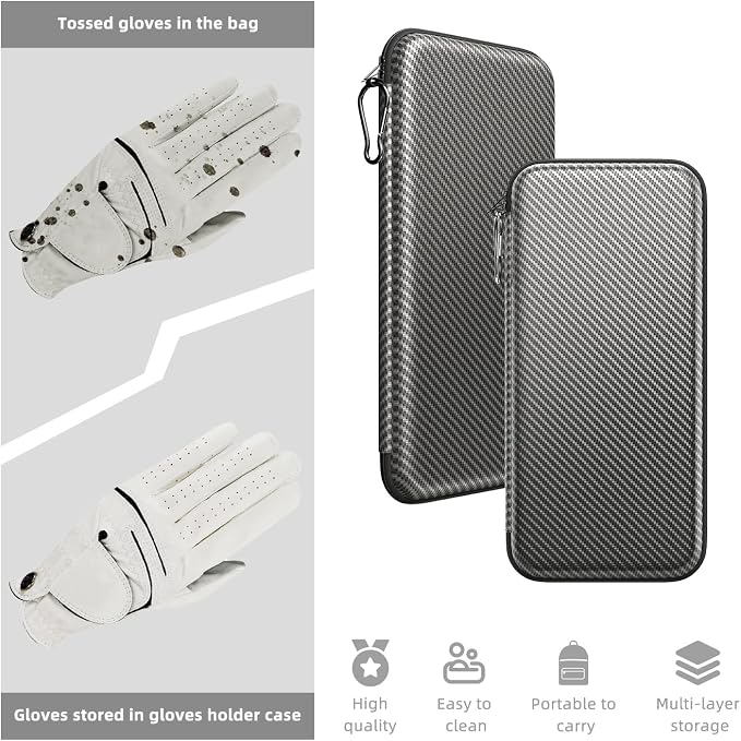 Golf Glove Case, Golf Glove Case with Two Gloves Holder for Golf Bag Accessories, Golf Storage Organizer for Tees, Divot Tool, Ball Markers for Men and Women Golfers