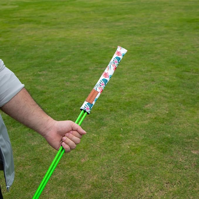 Premium Leather Alignment Stick Cover with 2-Pack 48" Collapsible Golf Alignment Sticks