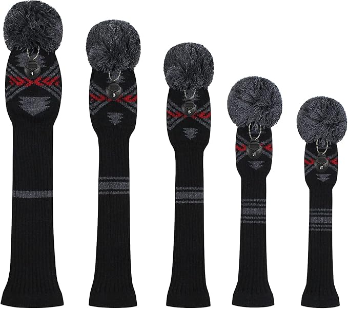 Scott Edward Knit Golf Club Cover for Woods and Driver Set of 5 Head Covers Protect Driver Wood(460cc)* 1 Fairway Wood*2 and Hybrid/UT*2 with Rotating Club Number Tags