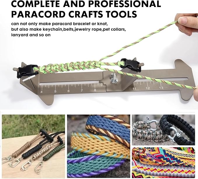 KOKKOYA Paracord Jig Tools Bracelet Making Kit Accessories Adjustable Paracord Jig Kit with 2 Cords and 3 Buckles Bracelet Adjustable Length 4" to 13" (Kahki)