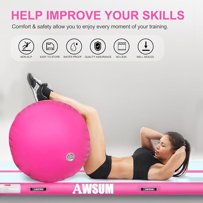 AWSUM Gymnastics Air Barrel, 47.3" x 31.5" Inflatable Tumbling Barrel Backhandspring Training Barrel Air Roller for Back-bend Handstand Cheerleading Yoga Home Gym(No Pump)