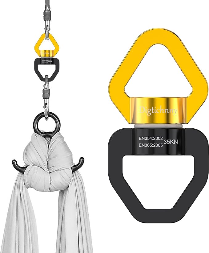 Swing Swivel Heavy Duty, 35KN Safety Rotational Device,Spinner Swivel for for Web Tree Tire Rope Swing, Aerial Dance, Hanging Hammock with 2 carabiners,Black Gold