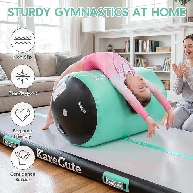 Gymnastics Air Barrel Roller, Inflatable Octagon Tumbling Mat, Tumble Track Equipment for Kids, Cheerleading & Back Handspring Training for Home Gym without Pump