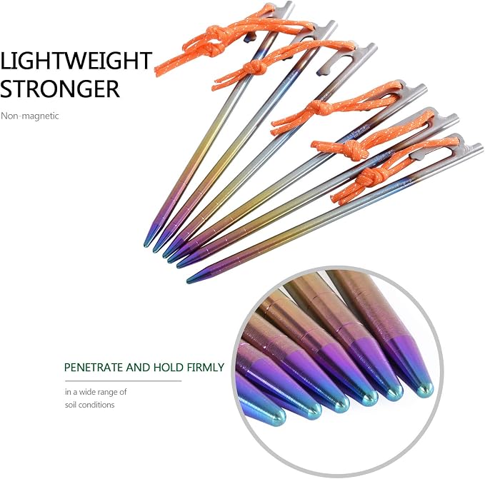 Boundless Voyage 6pcs Titanium Alloy Tent Pegs Outdoor Camping Awning Tent Stakes Lightweight Tent Nail 20CM-Ti4013PS