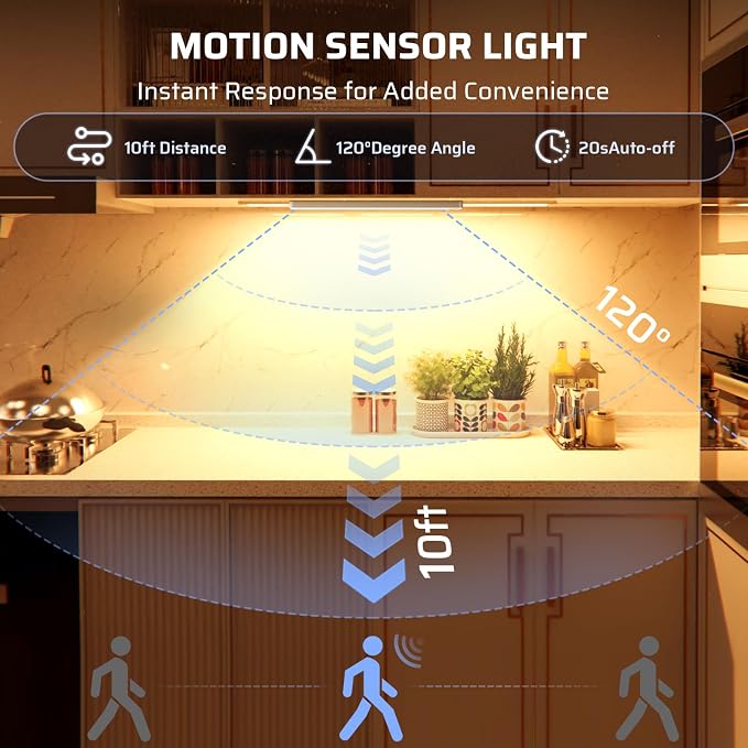 Under Cabinet Lighting Wireless LED Motion Sensor Magnetic Light 2500maAh Rechargeable Indoor Closet Lights for Kitchen, Stairs (2, Warm White, 14 Inch)