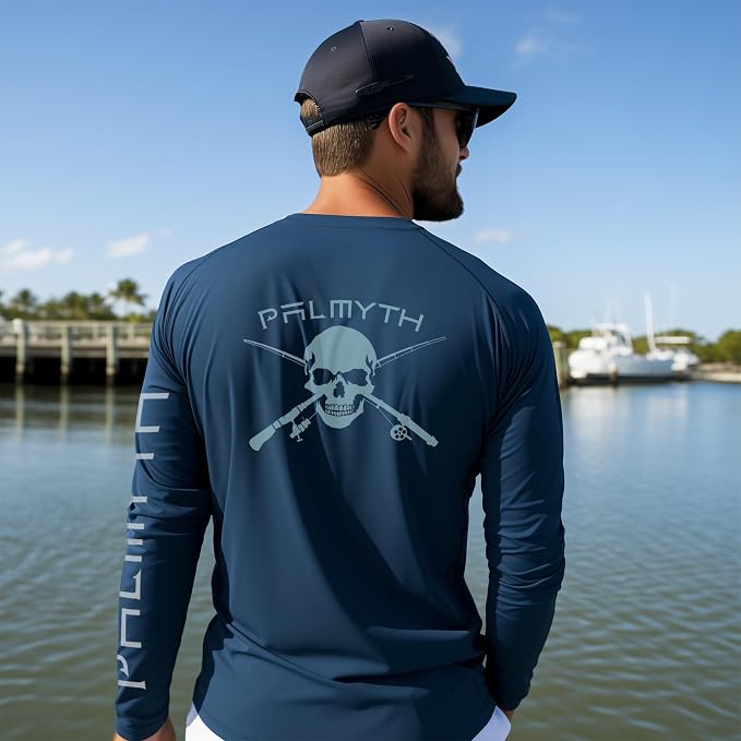 Palmyth Fishing Shirts for Men Long Sleeve UPF 50+ T Shirt Sun Protection | Quick Dry, Sun Protection, Myth-Cool Fabric, Fish Print, Moisture Wicking, Stretchy, Breathable, Fishing,Boating,Outdoor Wear