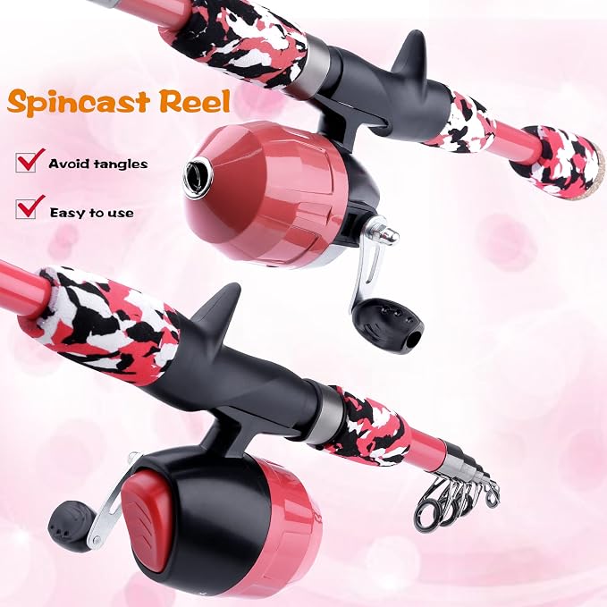 ODDSPRO Kids Fishing Pole - Portable Telescopic Kids Fishing Rod and Reel Combo Kit - with Spincast Fishing Reel Tackle Box for Girls, Youth