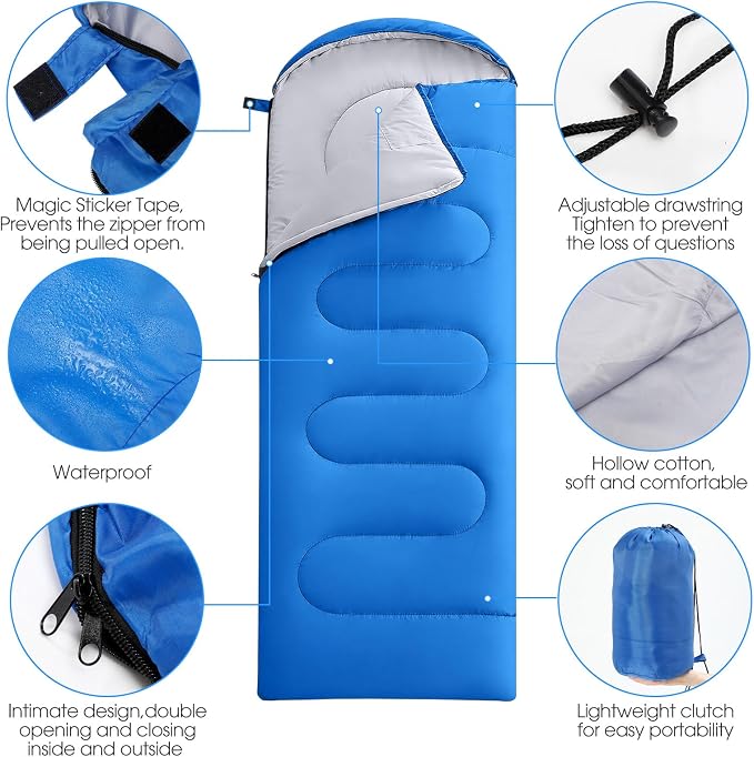 Hahafelt 6 Pack Sleeping Bags with Fleece Liners for Adults Bulk, Lightweight Waterproof Camping Sleeping Bags Set for Summer Camp, Church Trip, Emergency Relief, Outdoor Hiking Backpacking