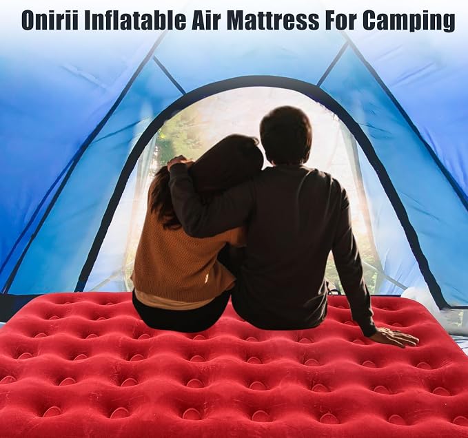 Onirii Queen Size Double Camping Air Mattress Bed with Air Pump | 80"x 60"Thickened Portable Inflatable Mattress Blow Up Air Mattress,Travel Sleeping Bed Pad for Camping Home Hiking