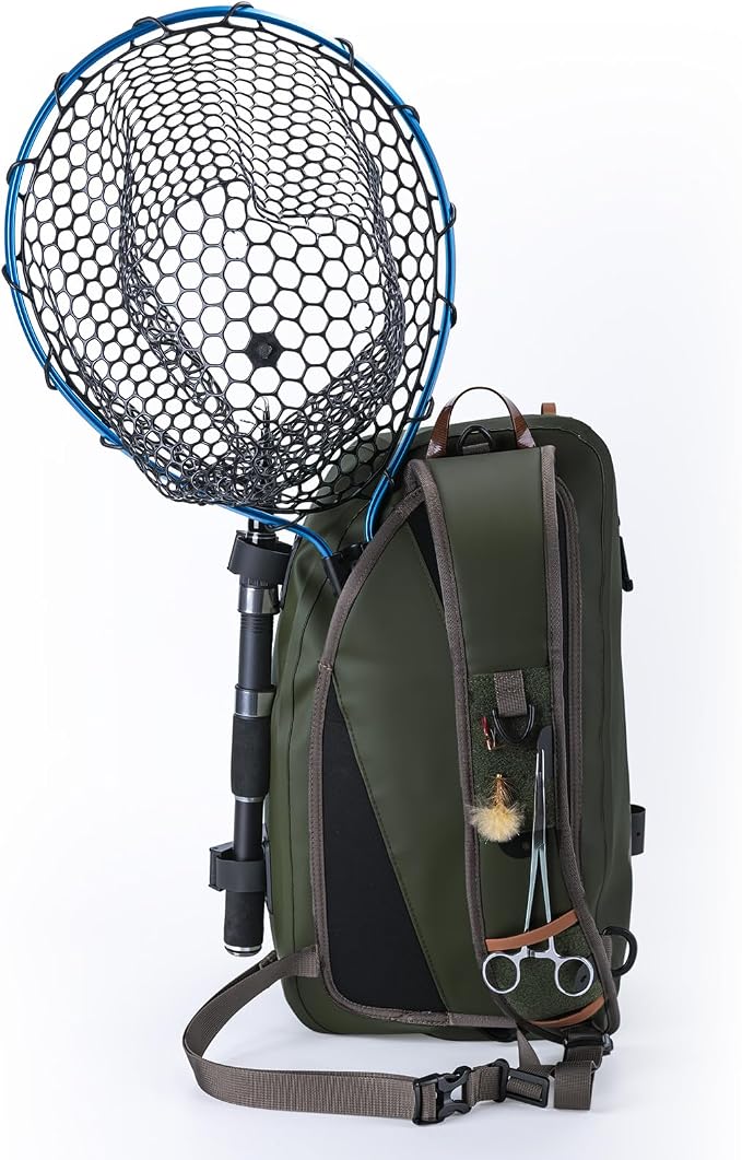 Goture Waterproof Fly Fishing Sling Pack, IPX8 840D TPU Fishing Sling Bag, 13L Tackle Backpack with Rod Holder,Airtight Zipper,Exhaust Valve,Adjustable Strap for Kayaking,Wadering,Hiking