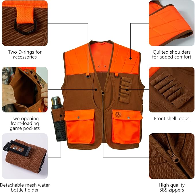 BASSDASH Upland Game Field Water-Resistant Bird Hunting Vest with Multi Pockets Men Women FV11