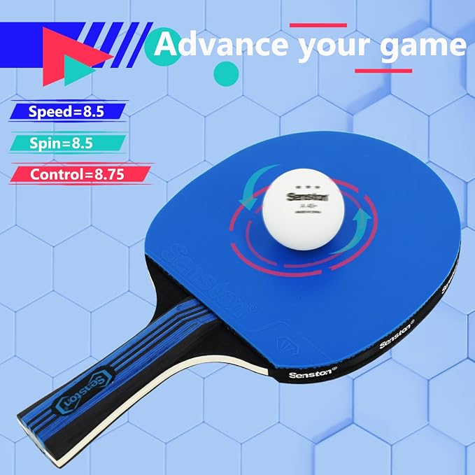 Senston 5-Ply Ping Pong Paddles Set – Premium Wood Table Tennis Set of 4 with 6 Balls & Portable Carry Case – High-Control 2mm Sponge & Ergonomic Non-Slip Grip for Beginners & Family Play