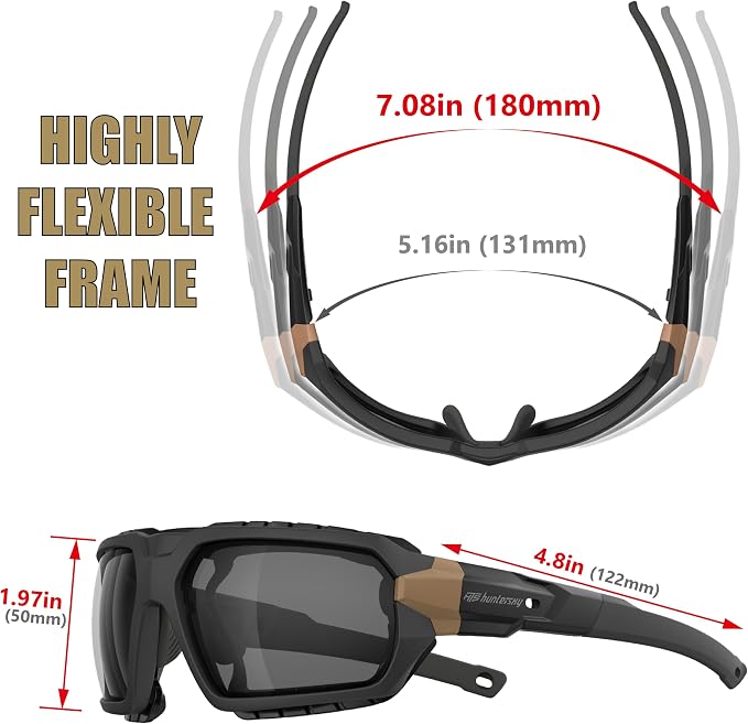 HTS HUNTERSKY Ballistic Tactical ANSI Z87.1+ Impact Protection Anti Fog Shooting Glasses Military Grade Airsoft Range
