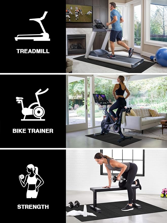 Treadmill Mat 63"x30", WERCHO Foldable Walking Pad Mat for Carpet Hardwood Floors 6mm Heavy-Duty Exercise Equipment Mat for Treadmill,Spin Bike,Elliptical Trainer,Exercise Equipment
