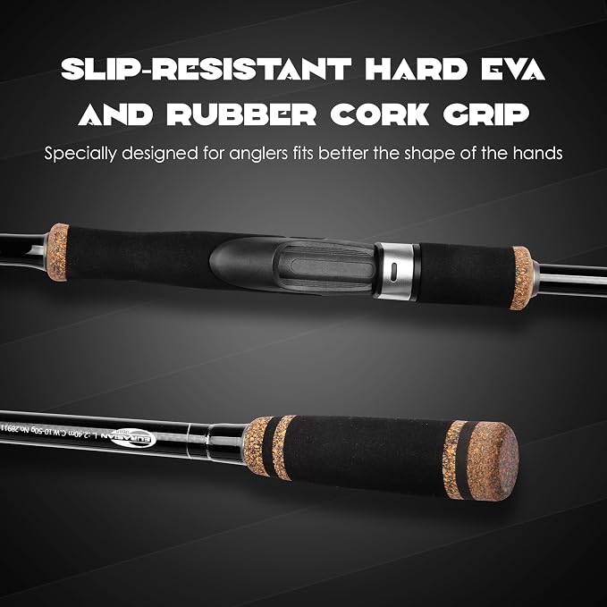 Eurasian Sports 30T Carbon Travel Spinning Rod - 4 Piece 6ft/7ft Portable Fishing Pole for Freshwater & Saltwater Bass, Trout, Ultra Light to Medium Light Fast Action SiC Guide Rings Rods with Case