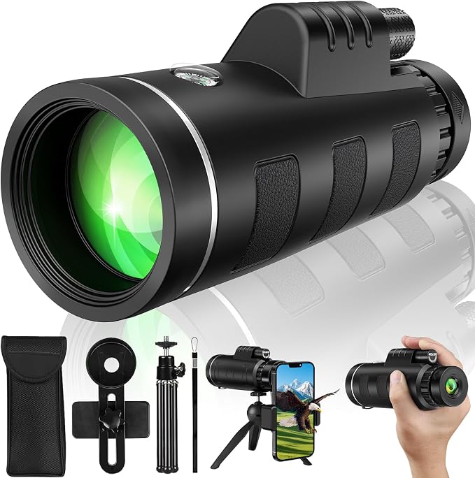 40x60 Monocular Telescope with Smartphone Adapter and Telescope Case High Powered Monocular, Compact Monocular for Wildlife, Hunting, Camping, Travel &Outdoor Adventures