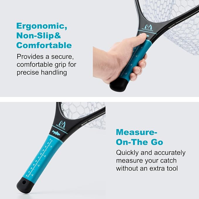 Maxcatch Fly Fishing Landing Net, Carbon Fiber Frame, Rubber Mesh, with Magnetic Net Release, for Trout Bass Catch and Release