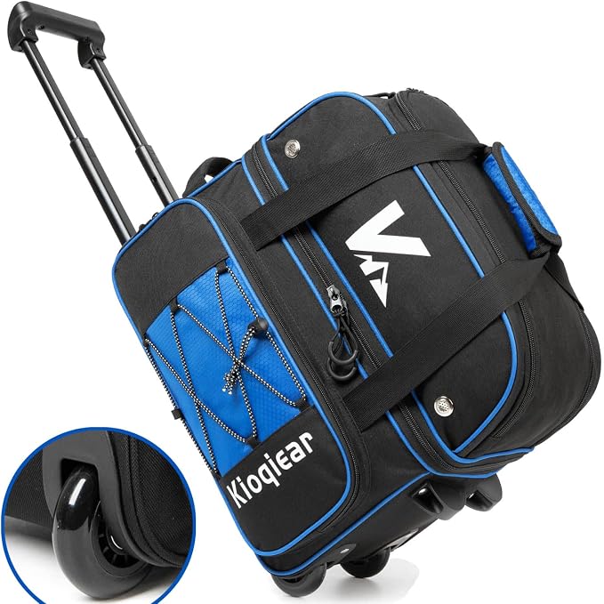Double Roller 2 Ball Bowling Bag with Large Separate Shoe Compartment and Oversized Accessory Pocket, 36" Extendable Handle.