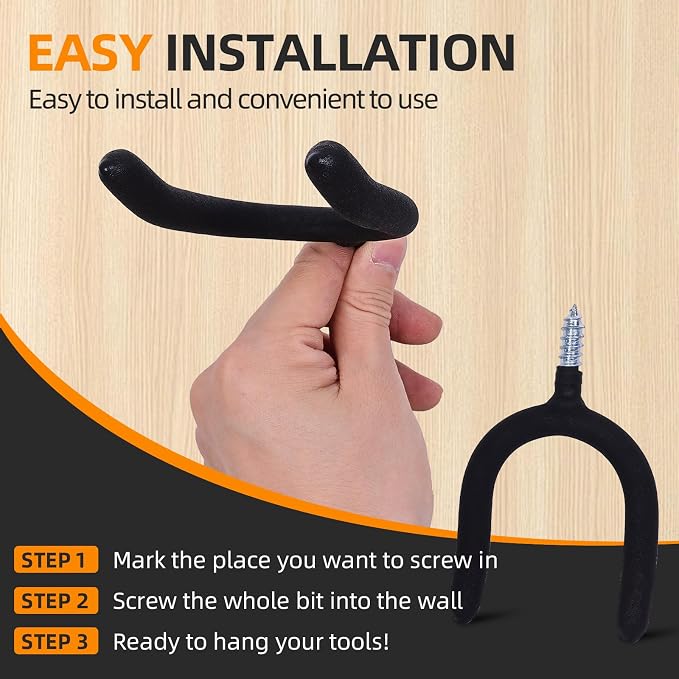 6 Pack Garage Storage System Steel U Hooks with Anti-Slip Coating Home Improvement and Organization Screw in Hooks Easy Wall Mounting Heavy Duty Bike and Ladder (Black, 6 Pack)