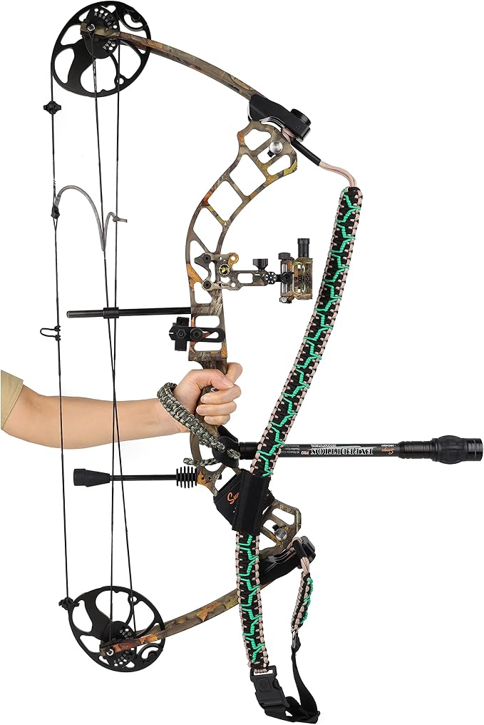 SUNYA Paracord Compound Bow Sling with V2 Upgraded Magnetic Connection System. Lightweight Hands Free Shoulder Carrying Sling for Bow Hunting, Field Archery and 3D