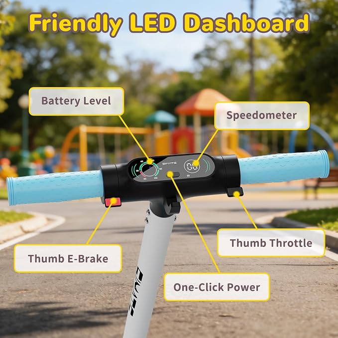 SIMATE Electric Scooter for Kids 6-14, Colorful Lights & Double Brake System, Aluminum Alloy Frame, Foldable, LED Display, for Boys Girls
