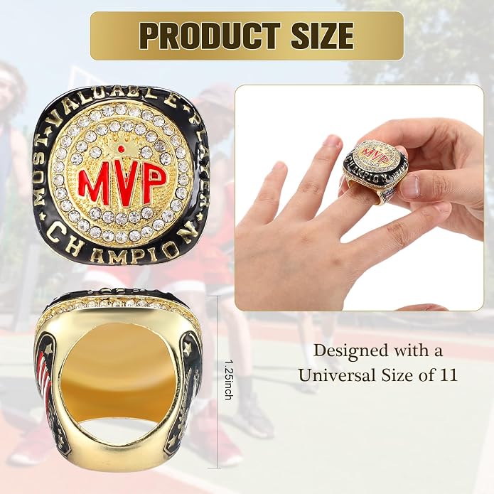 Misdary Soccer Baseball Basketball Championship Rings with Holder Most Valuable Player Trophy Gold Ring Award Gift Team Prize for Football Tournament Winner