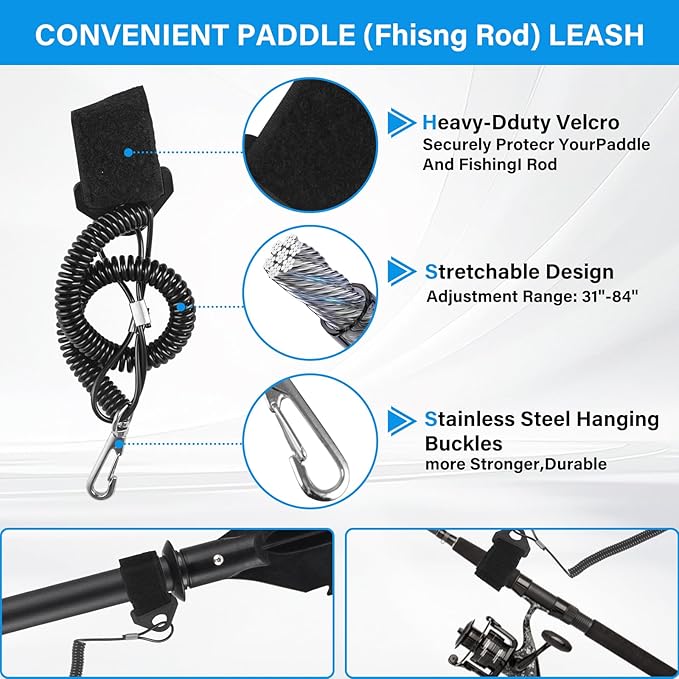 Kayak Paddle, 70"-96" Kayak Oar for Boating Fishing Adults Heavy Duty Adjustable Shaft with Paddle Leash for Kayaking Boating Canoeing River Tubing (Black)