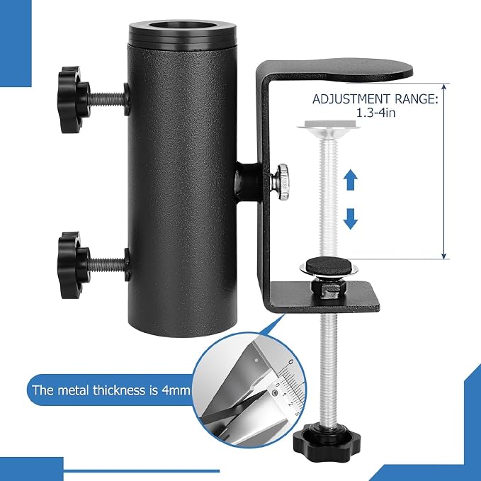 Patio Umbrella Clamp, Heavy Duty Deck Railing Umbrella Holder, Balcony Railings Mount Attaches to Railsor Fence Post Railing Bleachers Benches Tailgates Outdoor