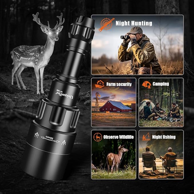 1605 850nm IR Illuminator Flashlight Lights for Night Vision Zoomable LED Infrared Flashlight Light Rechargeable Illuminator with Rapid Focus & Dimmer Switch