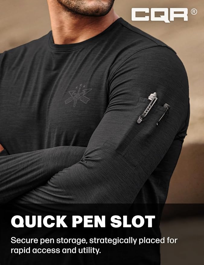 CQR Men's UPF 50+ Sun Protection Long Sleeve Quick Dry Athletic Shirts, Stretch Running Workout Hiking T-Shirts