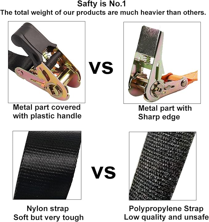 Endless Ratchet Tie Down Straps Heavy Duty Cargo Tie Downs,4FT Sturdy Nylon Black Strap Down Ratcheting Securing Straps, Track Spring Fittings, Tie-Down Motorcycles, Trailer Loads, Kayak （4ft x 2pcs）