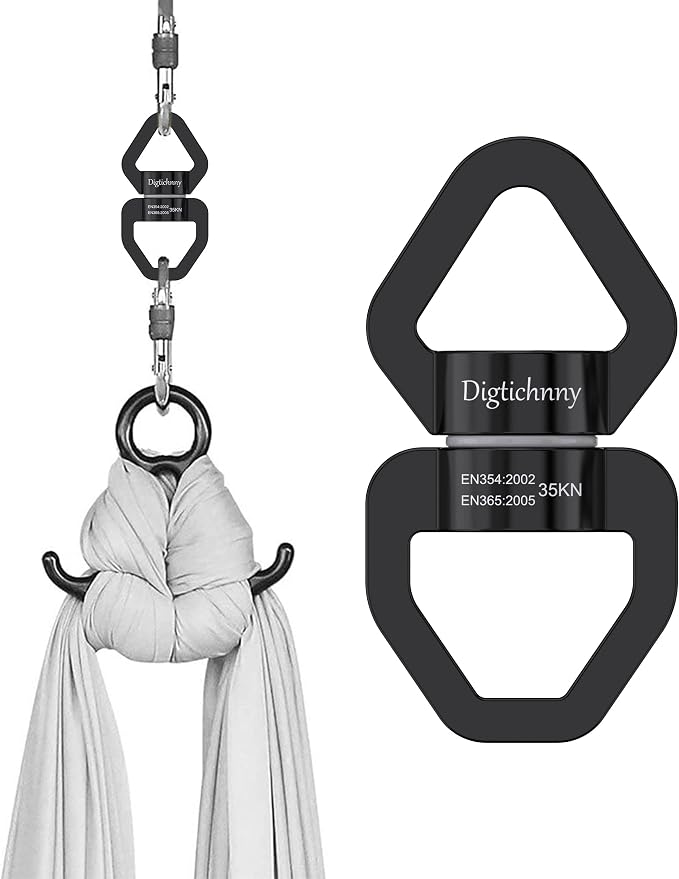 Swing Swivel, 35KN Safety Rotational Device, Swing Spinner for Web Tree Swing, Aerial Dance, Children’s Swing, Hanging Hammock (Full Black)
