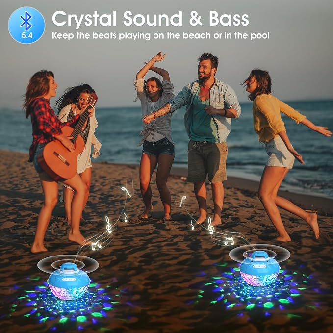 Bluetooth Pool Speaker w/Colorful Pool Fountain Light, 3 in 1 Floating Pool Speaker Loud Sound, IP68 Waterproof Floating Hot Tub Speakers, Bluetooth 5.4, 24H Playtime Pool Wireless Speakers