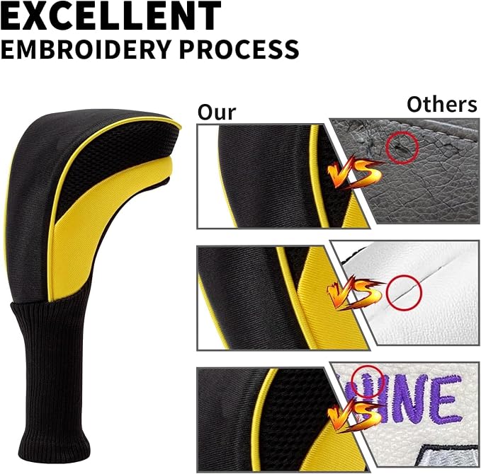 Golf Club Head Covers for Woods 3/4/5/6 Pieces Long Neck Mesh Sports Golf Club Headcovers Set with Interchangeable No. Tags 3 4 5 6 7 X Golf Accessories for Men Women