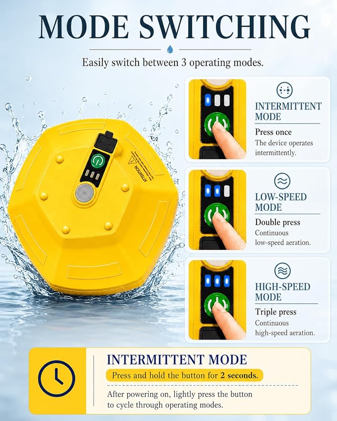 2026 New Bait Bucket Aerator for Fishing, Floating & Rechargeable IPX7 Waterproof Oxygen Pump, Ultra-Quiet Bubbler for Live Minnows, Portable Fish Tank & Aquarium Aerator