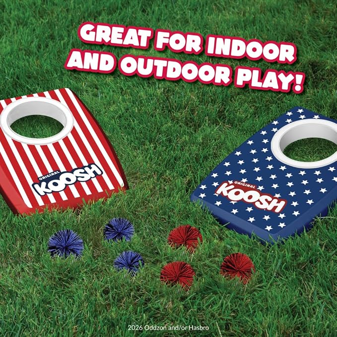 Koosh Double Kornhole 4th of July - Cornhole Set for Kids - Outdoor Toys for Boys and Girls - Perfect for Beginners - Preschool Toys, Easy Storage, 2 Kornhole Board, 6 Koosh Balls Included, Ages 5+