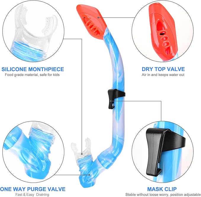 2 Sets Snorkeling Gear for Kids, Kids Snorkel Set for Ages 6-14, Dry Top Snorkel Mask Set for Youth Boys Girls Junior, Tempered Glass Diving Swimming Mask Goggles