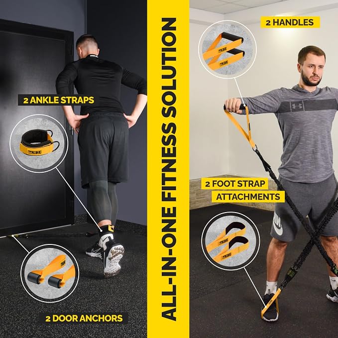 Tube Resistance Bands for Working Out Men and Women - 180lb Exercise Bands Set with Handles, Resistance Band Bar, Ankle Straps, Foot Straps, Door Anchor for Home Gym Strength